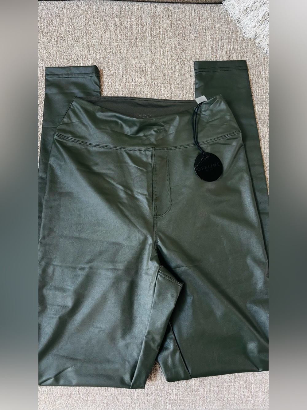 OFFLINE Faux Leather Leggings in Olive Green